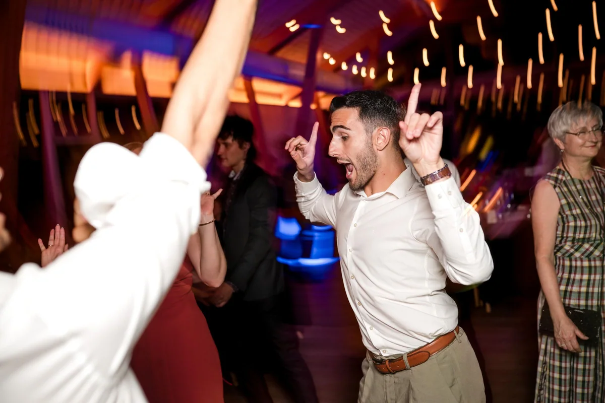 Guests celebrate on the dance floor.
