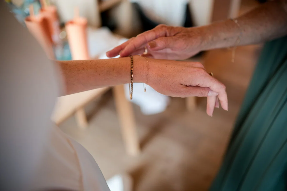 A bracelet is fastened.